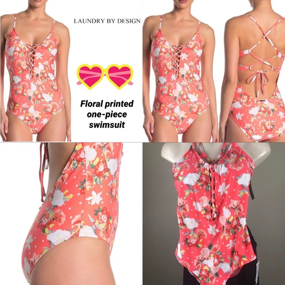 LAUNDRY BY DESIGN one piece Bright Coral Lace Up Swimsuit XS - Picture 16 of 16